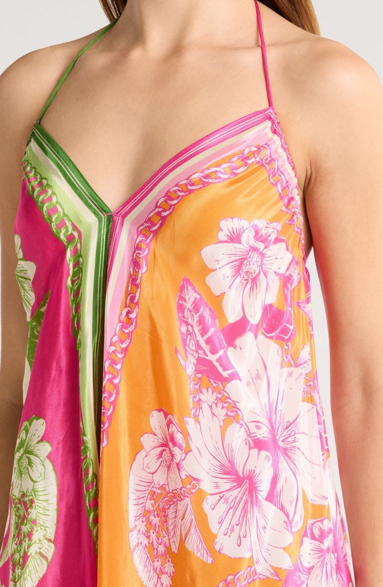 FARM Rio Floral Elegance Scarf Print Halter Cover-Up Dress, Alternate, color,