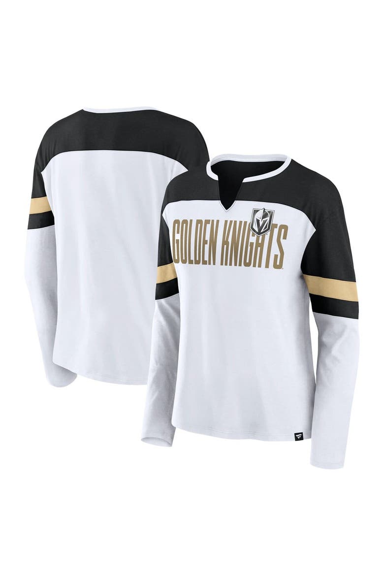 Women's Fanatics White/Black Vegas Golden Knights Frozen Long Sleeve Notch Neck T-Shirt, Main, color, White