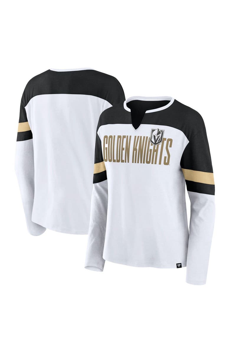 FANATICS Women's Fanatics White/Black Vegas Golden Knights Frozen Long Sleeve Notch Neck T-Shirt, Main, color, White