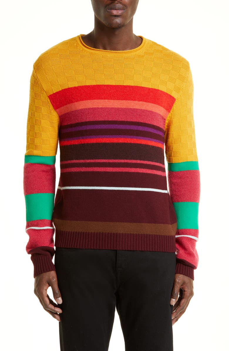 Wales Bonner Crescendo Stripe Crewneck Merino Wool & Mohair Blend Sweater, Main, color,