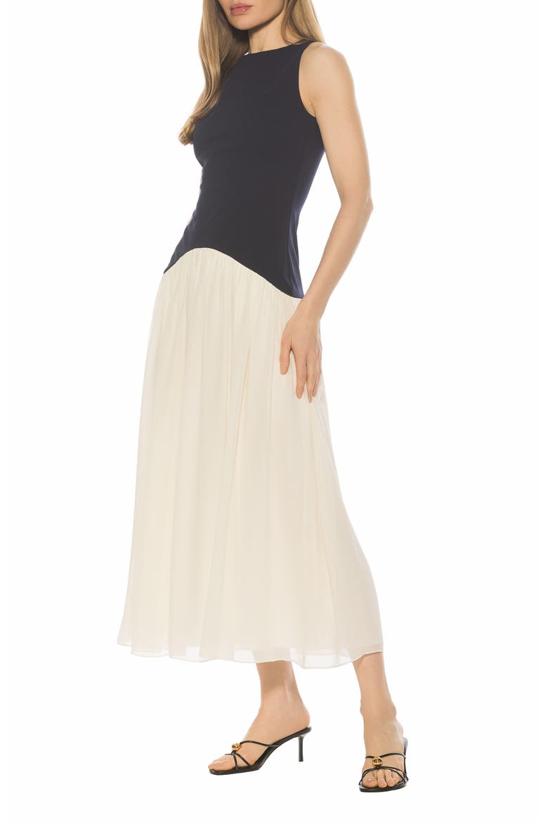Dorian Halter Neck Midi Dress, Alternate, color, NAVY/ WHITE