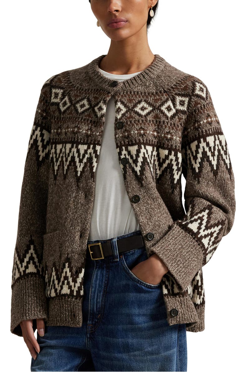 Polo Ralph Lauren Fair Isle Wool Blend Cardigan, Main, color, Mushroom Multi