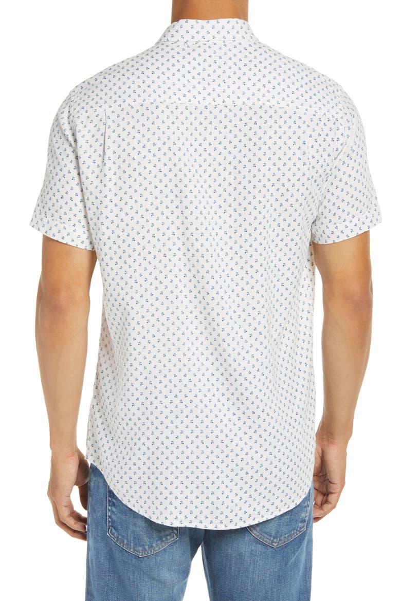 Carson Slim Fit Floral Short Sleeve Linen Blend Button-Up Shirt, Alternate, color, BLEU FLEURS
