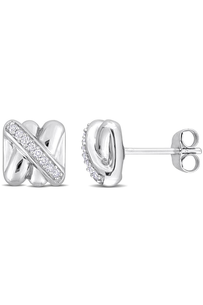 Diamond Crossover Stud Earrings 14k, Main, color, White Gold