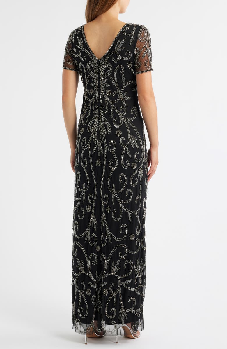 Pisarro Nights Beaded Gown, Alternate, color, Black/ Silver