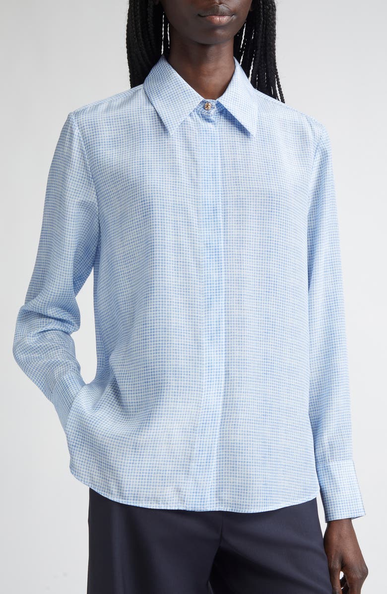 Max Mara Studio Nola Geometric Print Silk Top, Alternate, color, Light Blue