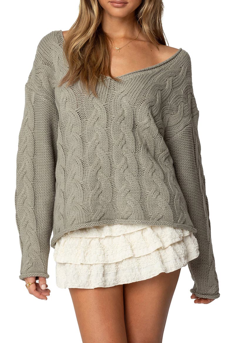 Inga Oversize Cable Knit Sweater, Main, color, OLIVE