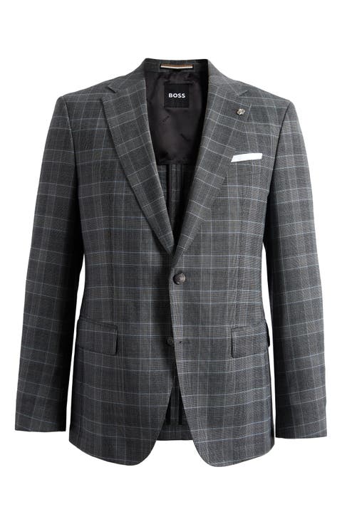 Hutson Slim Fit Light Blue Windowpane Check Slub Sport Coat