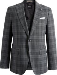 BOSS Hutson Slim Fit Light Blue Windowpane Check Slub Sport Coat