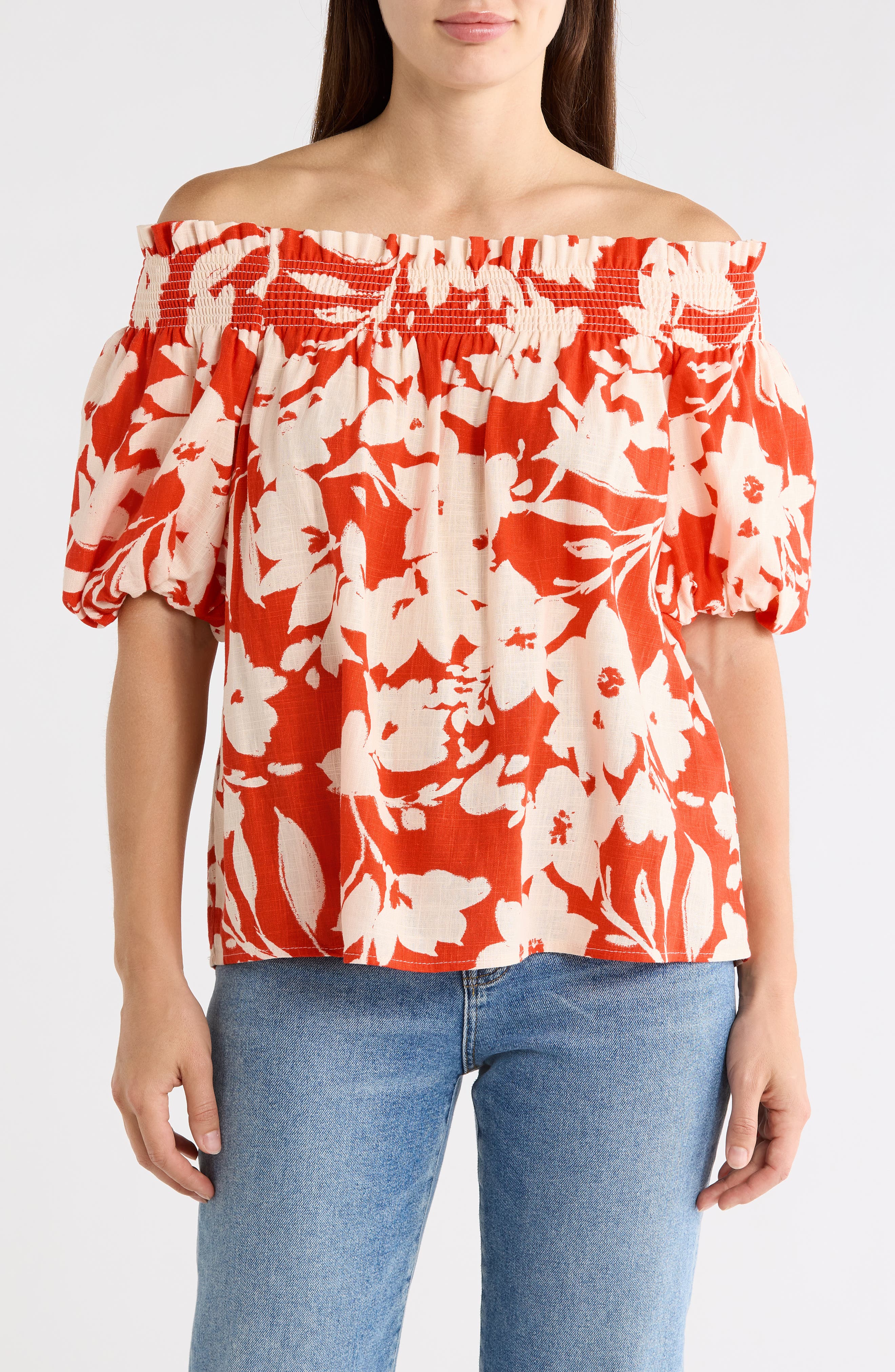CeCe Floral Off-the-Shoulder Puff Sleeve Top
