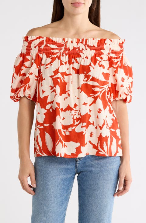 Floral Off-the-Shoulder Puff Sleeve Top