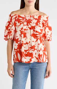 CeCe Floral Off-the-Shoulder Puff Sleeve Top