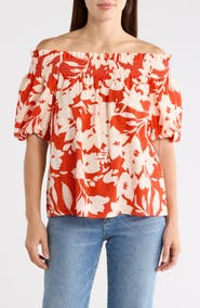 CeCe Floral Off-the-Shoulder Puff Sleeve Top