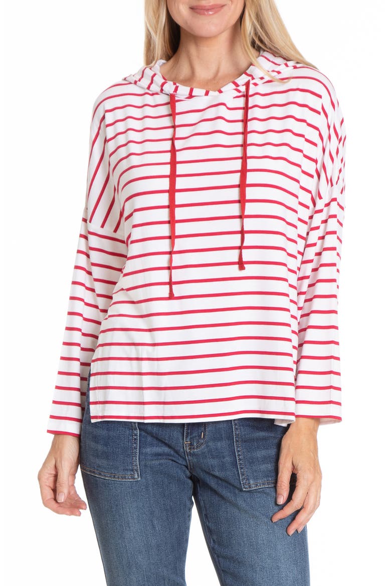 Stripe Side Slit Hoodie, Main, color, RED/ WHITE STRIPE
