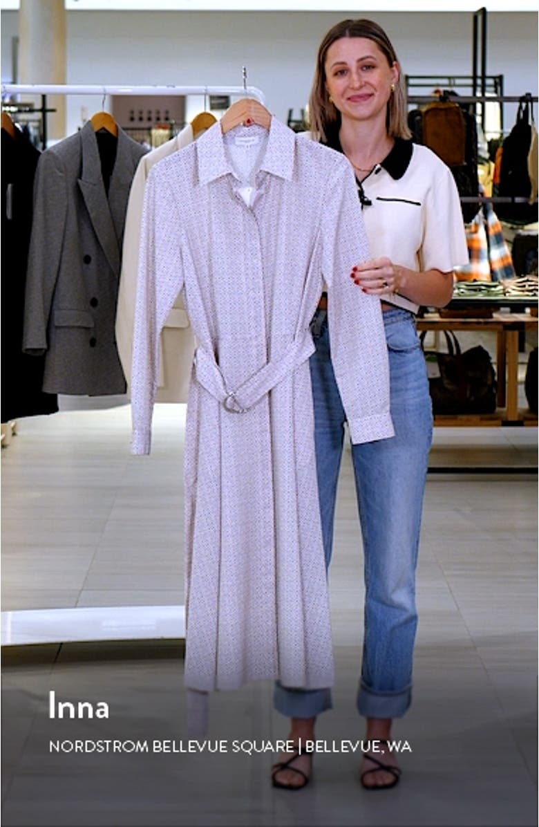 Abstract Print Long Sleeve Belted Shirtdress, sales video thumbnail