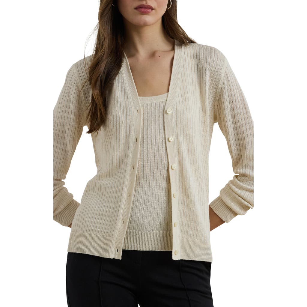 Ralph Lauren Lauren Linen Blend Rib Cardigan In White