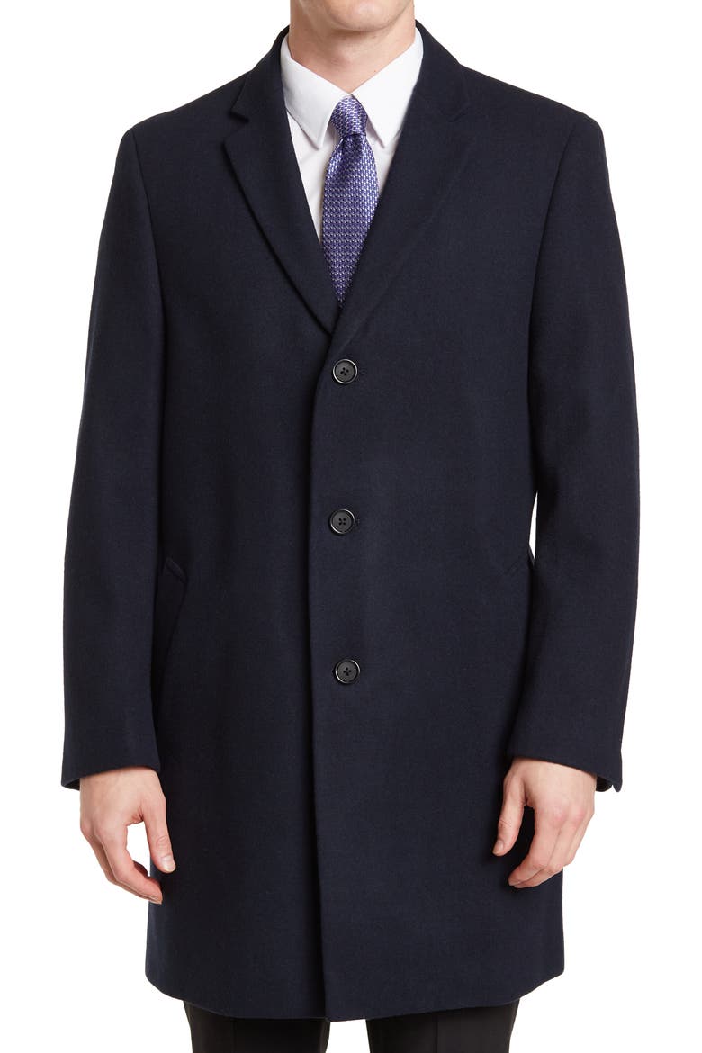 Hanover Wool Blend Topcoat, Main, color, NAVY