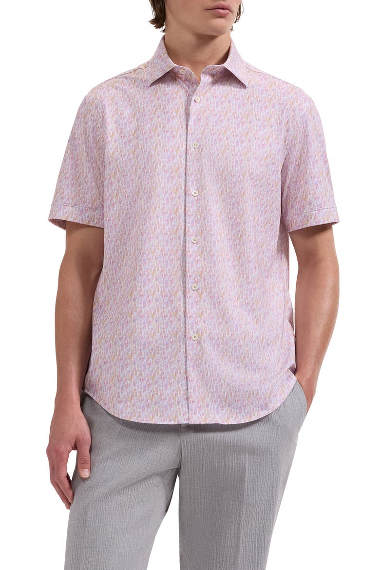 Miles OoohCotton® Watercolor Wine Print Short Sleeve Button-Up Shirt, Main, color, PRAWN
