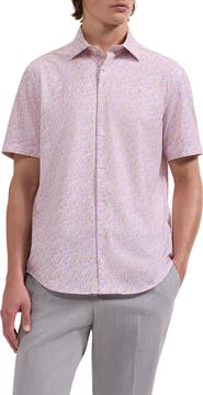 Bugatchi Miles OoohCotton® Watercolor Wine Print Short Sleeve Button-Up Shirt