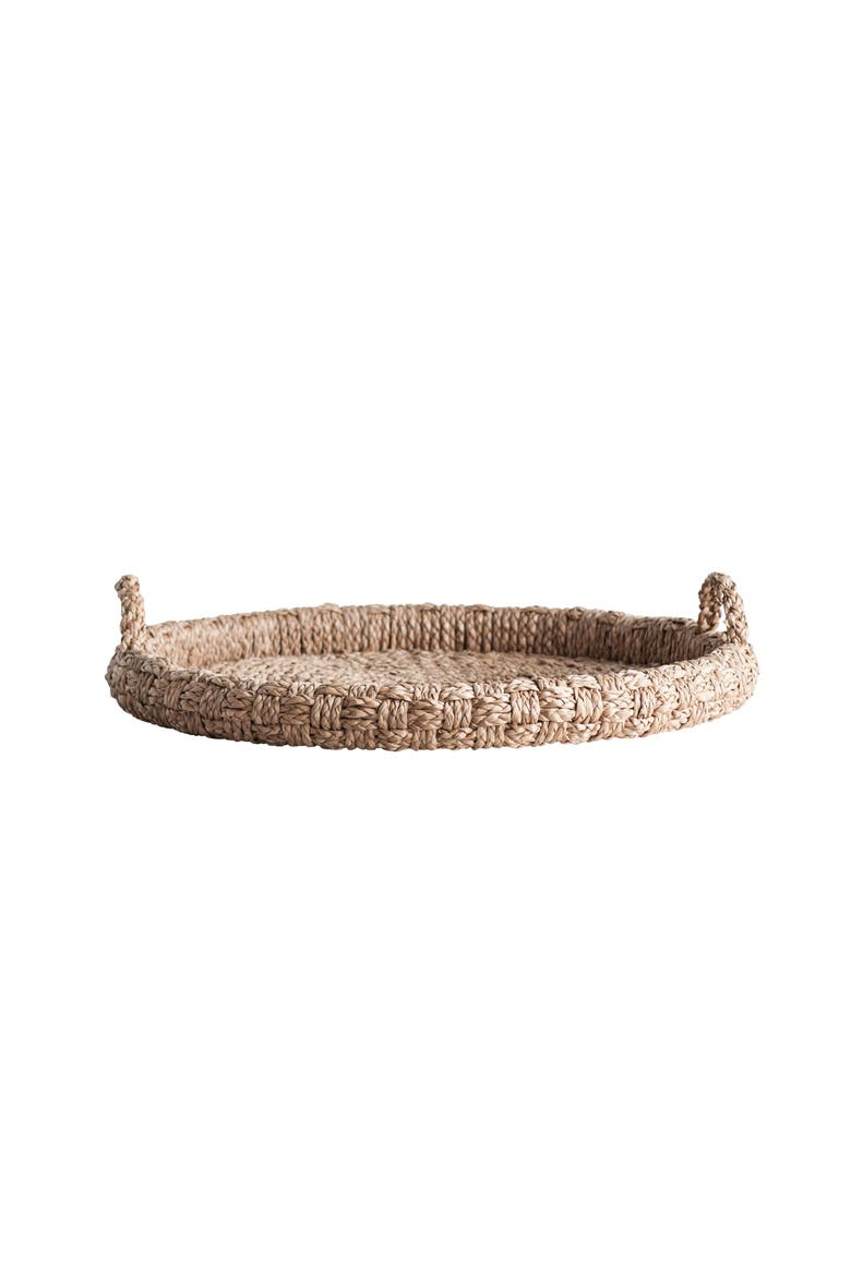 Round Braided Bankuan Tray with Handles, Main, color, Brown
