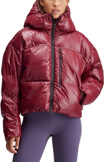 Adidas By Stella Mccartney Short Hooded Wind.rdy Puffer Jacket In Red