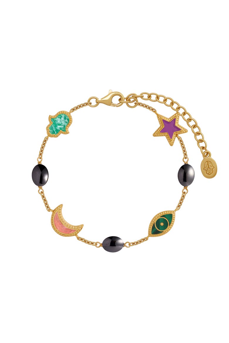 Multi Symbol Gold Plated Women's Charm Bracelet - Celestial Harmony, Main, color, Gold/Multicolor
