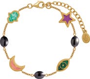 Karma and Luck Multi Symbol Gold Plated Women's Charm Bracelet - Celestial Harmony