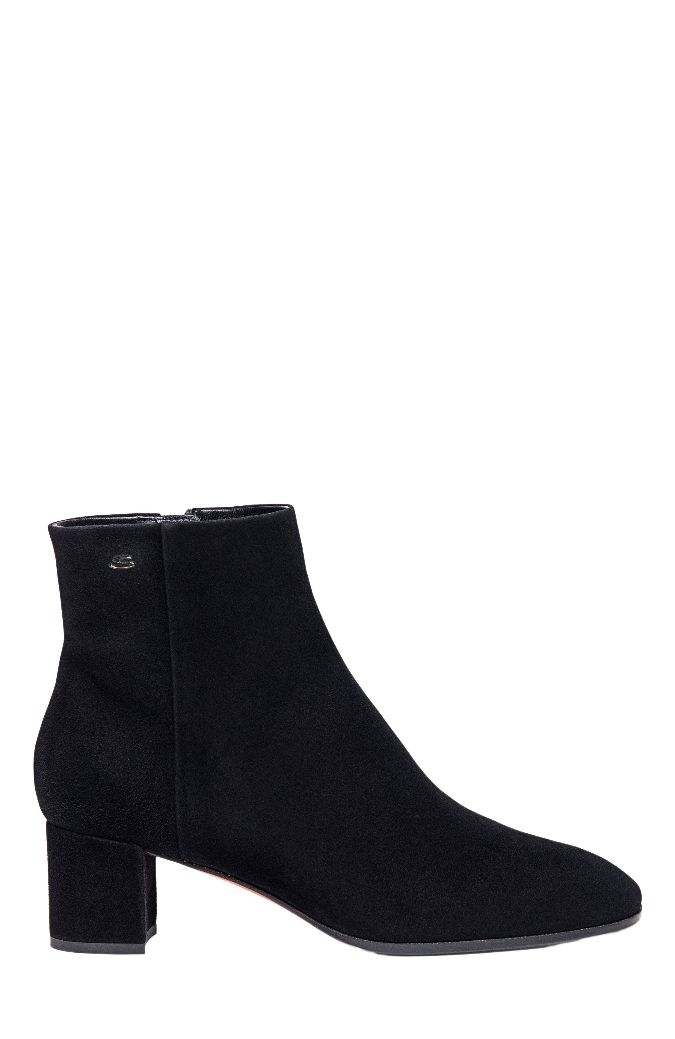 Santoni Women's suede mid-heel ankle boot, Alternate, color, Black