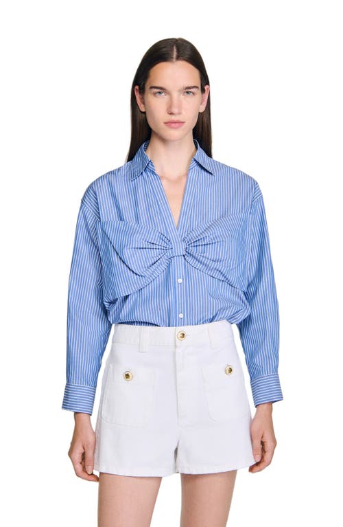 Sandro Cotton Stripe Bow Shirt In Blue