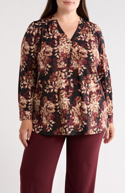 Floral Print Split Neck Top