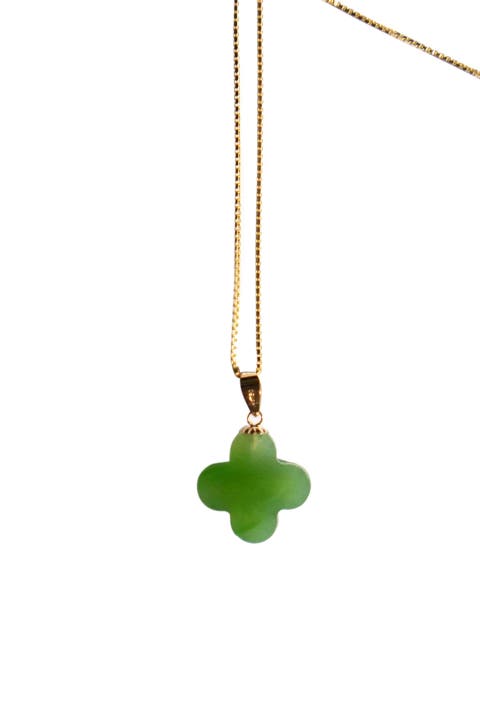 Clover Green Jade Pendant Necklace