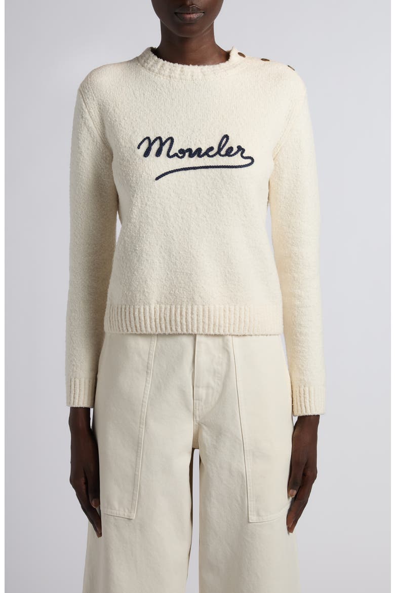 Embroidered Logo Crop Crewneck Sweater, Main, color, SILK WHITE