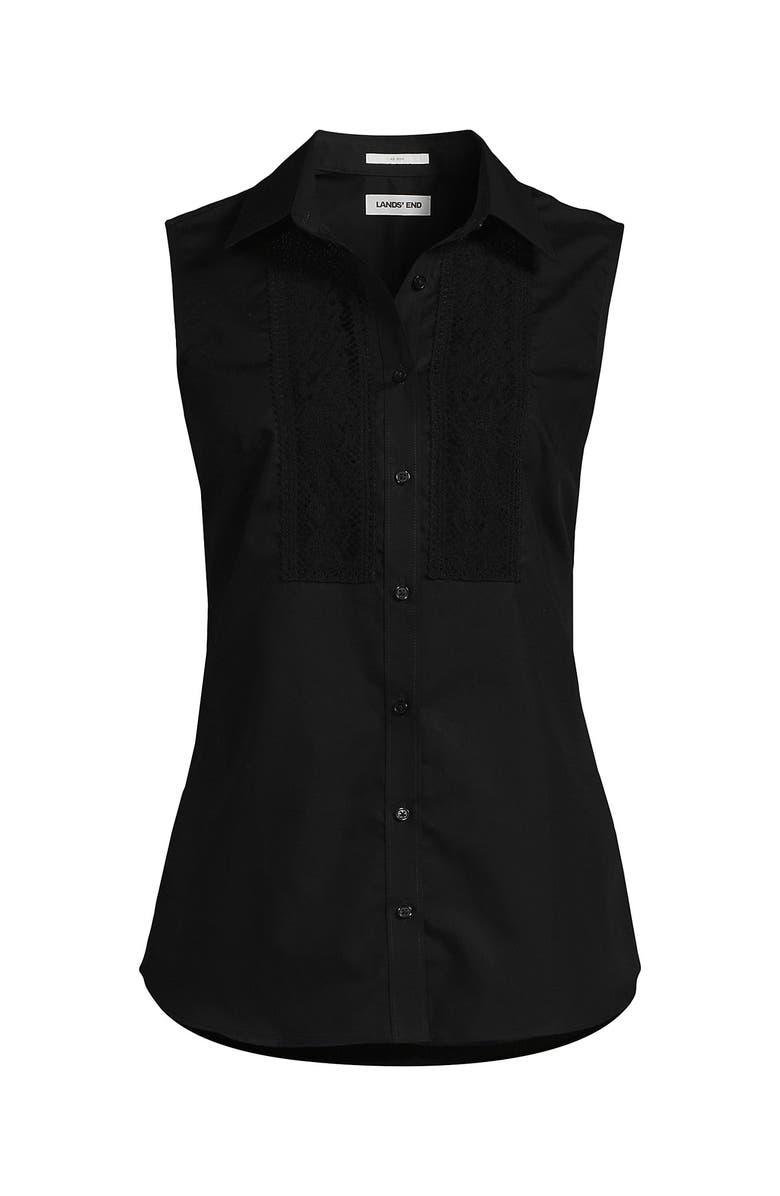 Lands' End Sleeveless No Iron Shirt with Lace Inset, Alternate, color, Black