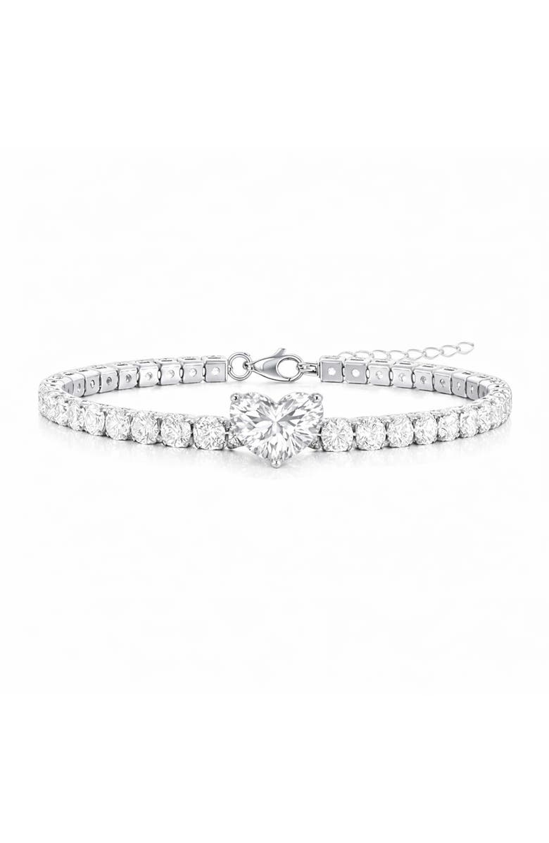 Donatello Gian Crystal Heart Tennis Bracelets, Main, color, Silver