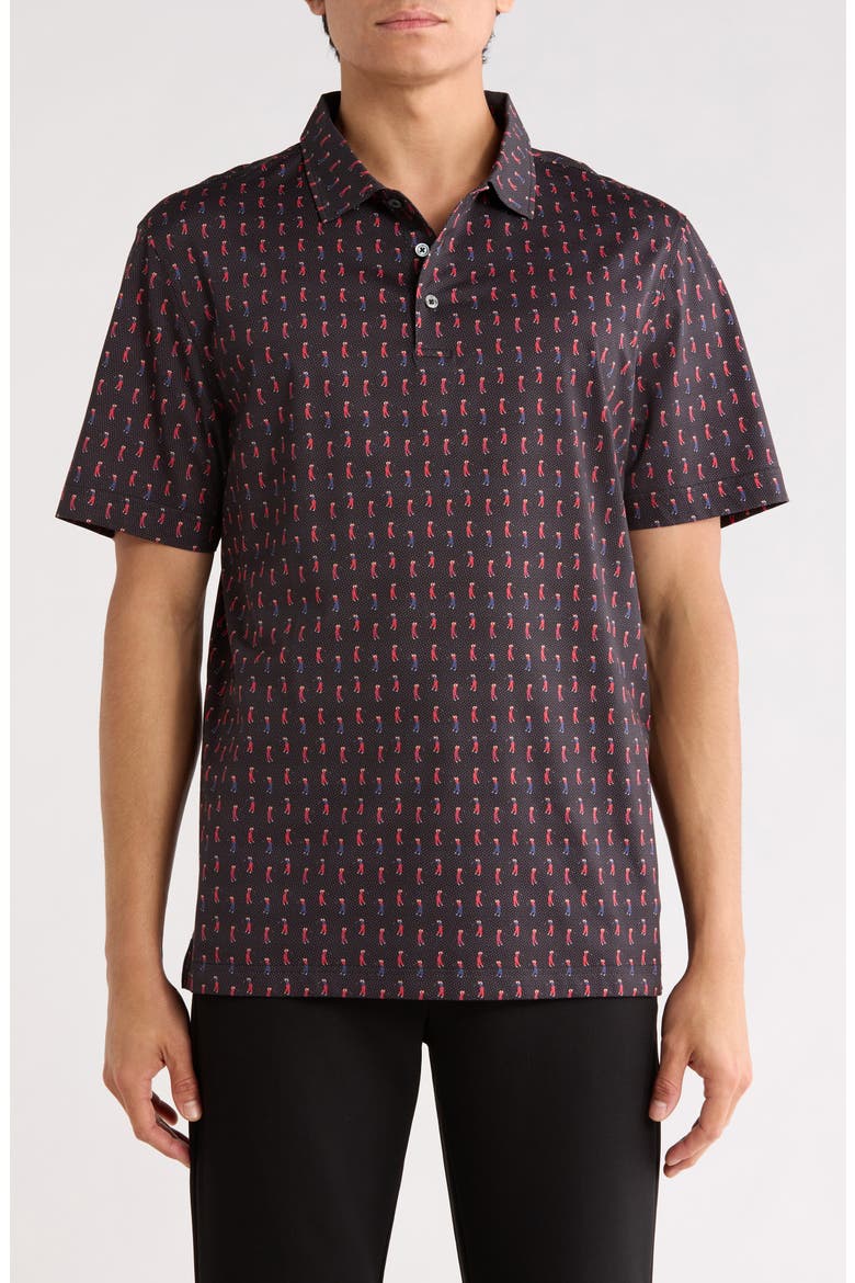 Print Cotton Knit Polo, Main, color, BLACK