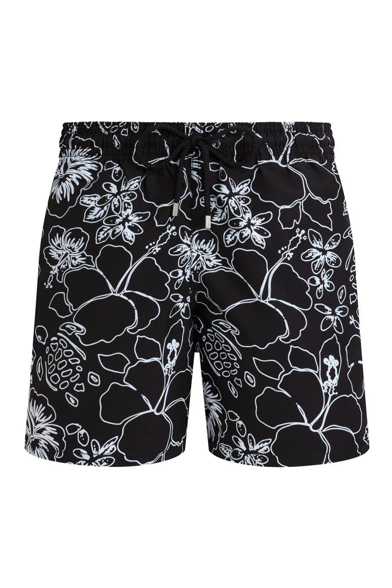 Men Swim Shorts Tropical Turtles Ink, Main, color, black