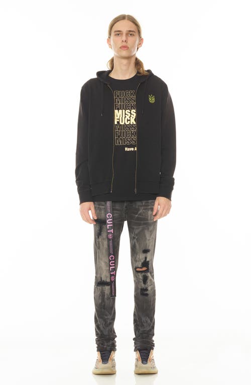 Cult Of Individuality Fallen Angel Cotton Graphic Zip-up Hoodie In Vintage Black