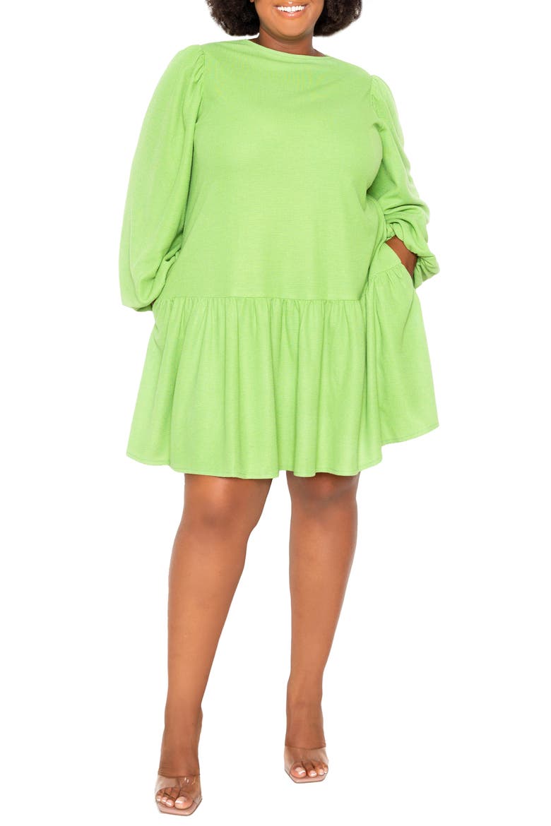 Tie Back Long Sleeve Terry Dress, Main, color, GREEN