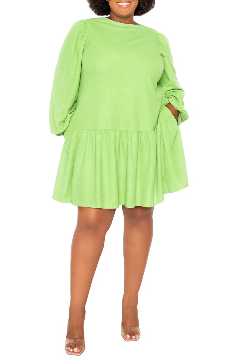 BUXOM COUTURE Tie Back Long Sleeve Terry Dress, Main, color, Green