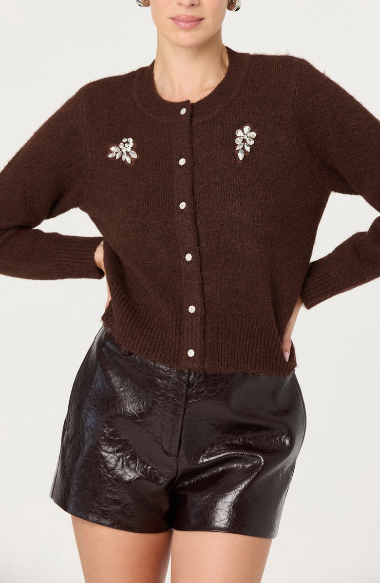 ASTR the Label Kalie Embellished Cardigan, Alternate, color, Brown