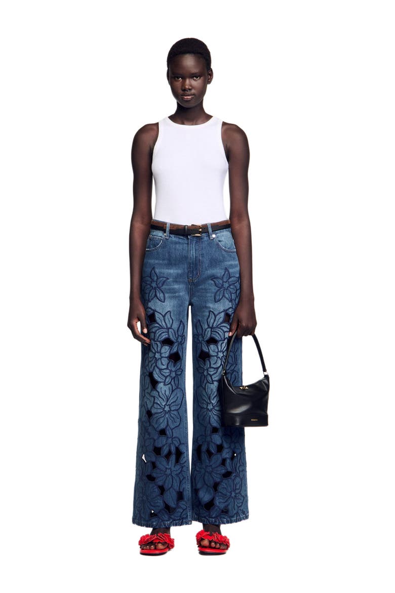 Embroidered jeans, Main, color, Blue jean