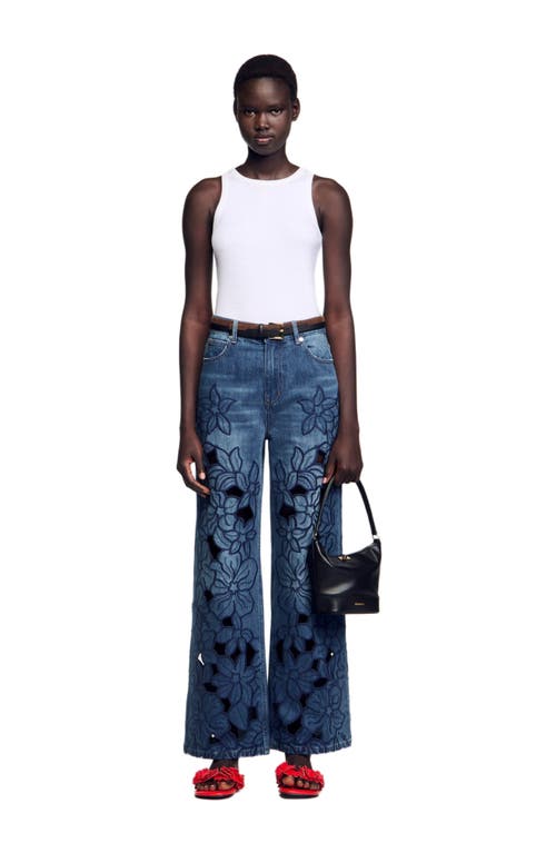 Sandro Embroidered Jeans In Blue