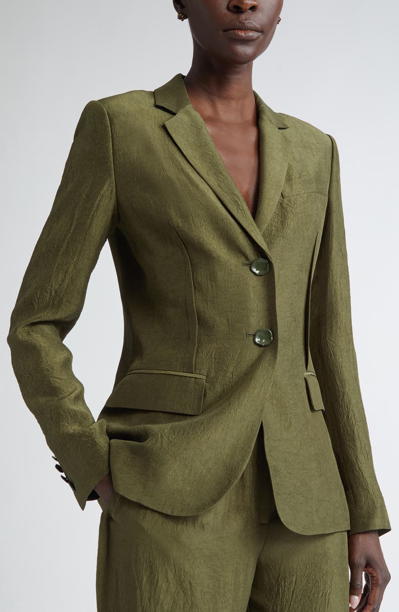 Jason Wu Collection Crinkled Satin Blazer, Alternate, color, Dark Fern