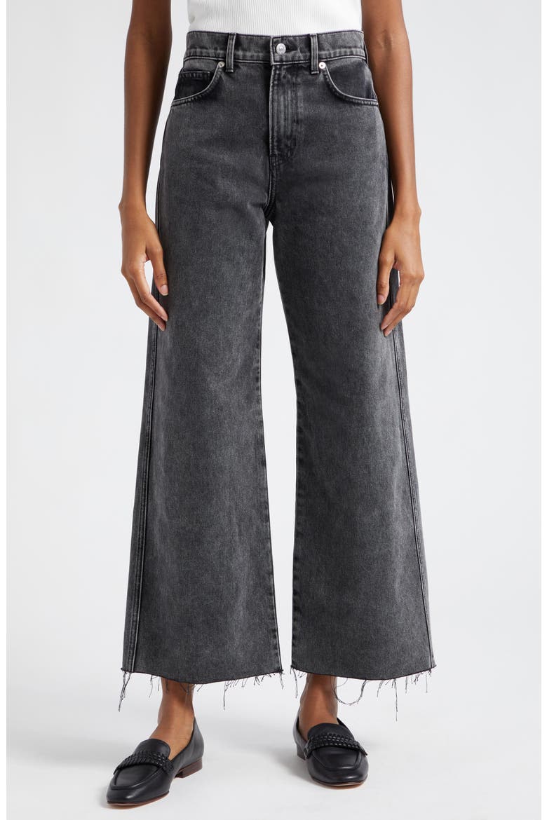 Taylor High Waist Raw Hem Crop Wide Leg Jeans, Main, color, ASH ONYX