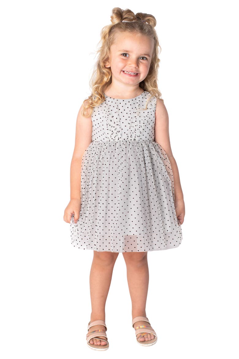 Polka Dot Tulle Fit & Flare Dress, Main, color, WHITE/ BLACK