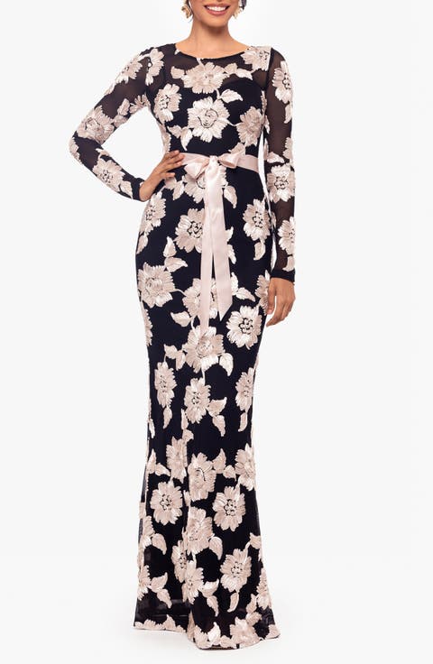 Soutache Long Sleeve Mesh Gown