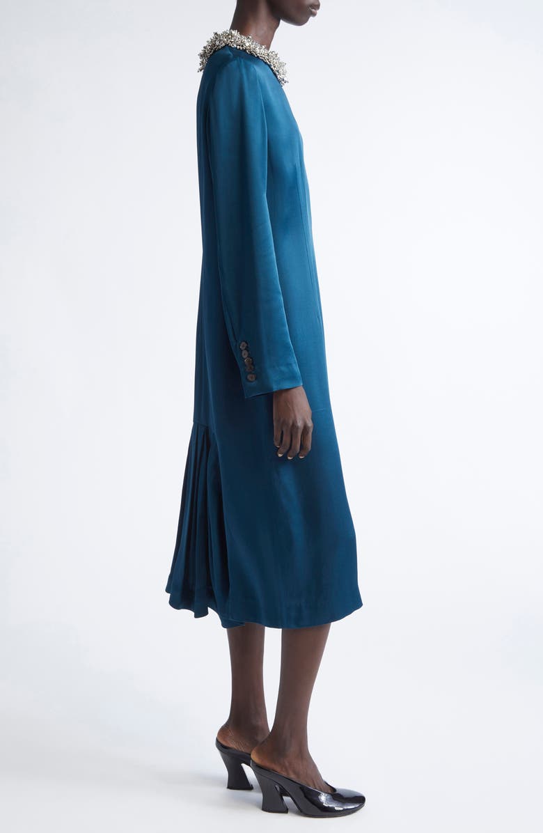 Dries Van Noten Danora Embellished Long Sleeve Satin Dress, Alternate, color, Petrol