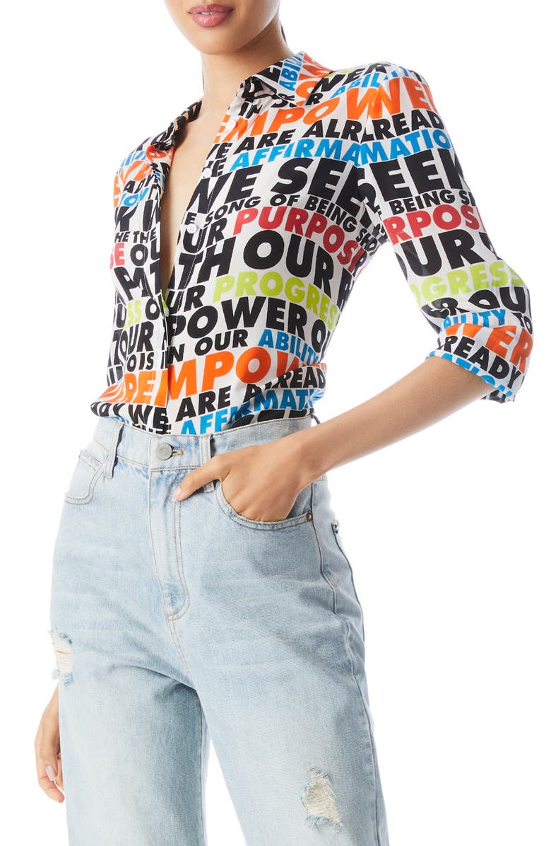 Alice + Olivia Willa Silk Shirt, Alternate, color,
