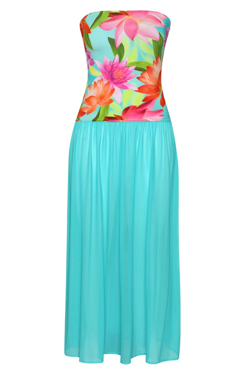 La Blanca Sunset Botanica Strapless Drop Waist Midi Dress, Alternate, color, 
