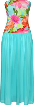 La Blanca Sunset Botanica Strapless Drop Waist Maxi Dress